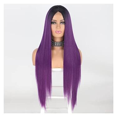 Imagem de Perucas femininas peruca sintética peruca longa reta para mulheres, perucas laranja cosplay para mulheres, cabelo natural resistente ao calor, cabelo loiro cinza, perucas de cabelo humano (cor: WL9352-r2-73c, comprimento esticado: 71,12 cm)