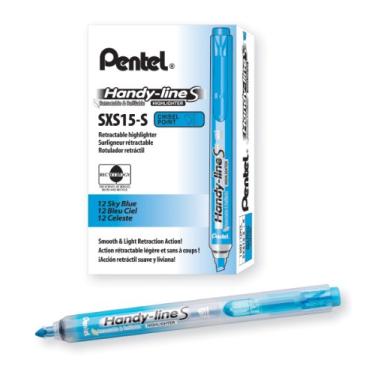 Imagem de Pentel Marcador de ponta de cinzel retrátil e recarregável Handy-Line, tinta azul celeste, caixa com 12 (SXS15-S)