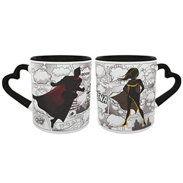 Imagem de Caneca Coração Casal Heróis Presente Namorados Geek cor:Preto