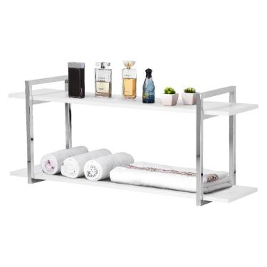 Imagem de Nicho Banheiro Cromado Com Prateleiras Branco 100cm