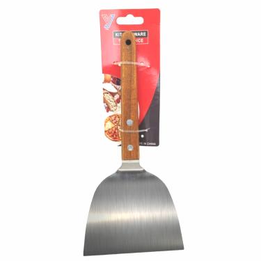 Imagem de Espatula de Metal Aço Inox Cabo de Madeira Cozinha Lanches Profissional 12cm