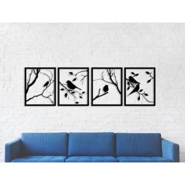 Imagem de Quadro Decorativo 4 Peças Pássaros Vazado - Mdf 3Mm 003