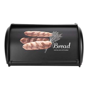 Imagem de prova de impressão digital,Caixa de pão para balcão de cozinha - Suporte de pão - Recipiente de armazenamento de pão de aço inoxidável fosco com tampa de enrolar, 15 x 10 x 6 polegadas(Black)