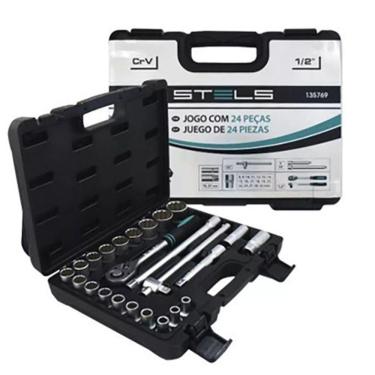 Imagem de Jogo De Soquetes Encaixe 1/2 Pol  com 24 Peças Stels