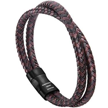 Imagem de murtoo Pulseira masculina de couro trançado, marrom e preto para homens, 8.46", Couro