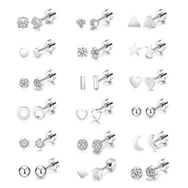 Imagem de Vegolita Brincos de aço inoxidável 18 pares para mulheres Cartilagem Hélice Brincos de bola Star CZ