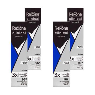 Imagem de Kit 4 Und Desodorante Aerosol Rexona Clinical Masculino 91G