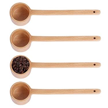 Imagem de UPTALY Conjunto de 4 colheres de medição de madeira de 27 cm (60 ml/por), colheres de café com alça longa, colher de chá medidora de cabo estendido, colher de grãos de café, colher de madeira de faia para frascos profundos