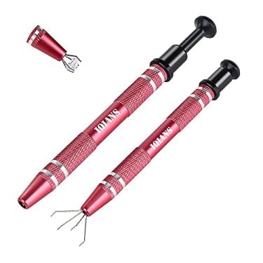 Imagem de IQIANS 2 pacotes de suporte de diamante Terp Pearl Claw Grabber Tool Aço inoxidável 4 pinos Pick up Tool Grabber Gem Tweezers para acessórios de fabricação de joias, chip IC, componentes eletrônicos, pregos, vermelho