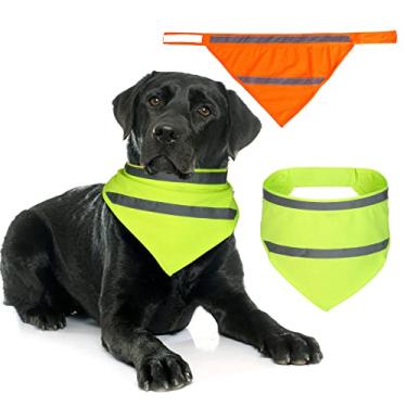 Imagem de Bandanas para cães cachecol refletivo para cães amarelo laranja bandanas para cães alta visibilidade segurança cachorro acampamento bandana babador triângulo para animais de estimação médios grandes c