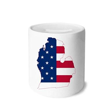 Imagem de DIYthinker Michigan America USA Map Stars tripes Flag Money Box Saving Banks Ceramic Coin Case Kids Adults