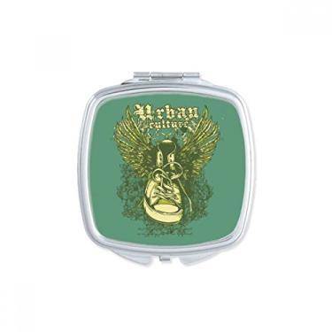 Imagem de Sapatos de lona ilustração de asa padrão espelho quadrado portátil compacto bolso maquiagem vidro dupla face