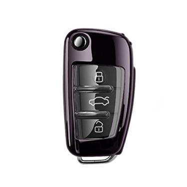 Imagem de YJADHU Porta-chaves de TPU macio masculino feminino chaveiro capa de chave de carro, apto para Audi A1 A3 A4 A5 Q7 A6 C5 C6 A8 R8, A, preto