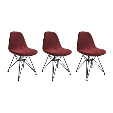 Imagem de Kit 3 Cadeiras Jantar Estofadas Vermelha Eames Base Ferro Preto  - Up