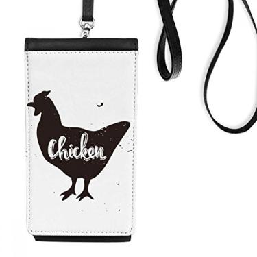Imagem de Bolsa carteira para celular preta e branca de animal de galinha para pendurar bolsa móvel bolso preto