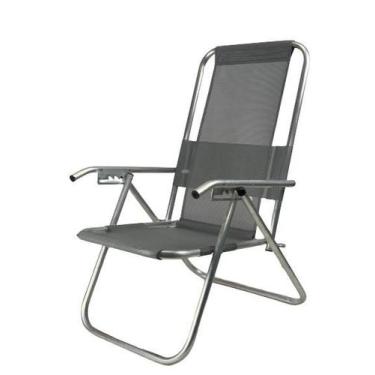 Imagem de Cadeira De Praia Aluminio Reclinável Alta 110 Kg- Cinza  - Cadeiras Br