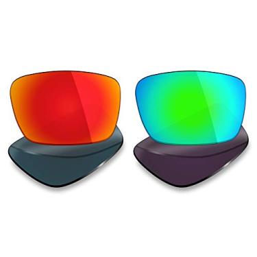 Imagem de 2 pares de lentes de reposição polarizadas da Mryok para óculos de sol Oakley Fuel Cell – Opções, Fire Red & Emerald Green, One Size