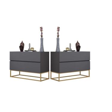 Imagem de Kit Mesas de Cabeceira Cinza/Dourado Estilo Industrial com Pés De Ferro
