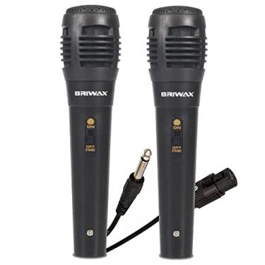 Imagem de BRIWAX Kit 2 Microfones Dinâmicos Cabo 5 Metros P10 Caixa de Som Karaokê Instrumentos Profissional