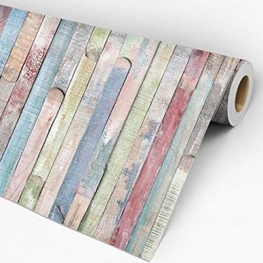 Imagem de Papel de Parede Adesivo Lavável Estilo Madeira Colorida