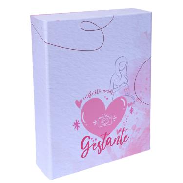 Imagem de Estojo Imantado com Álbum para 100 Fotos 15x21 GESTANTE ROSA Bebê Gestação Grávida Mãe