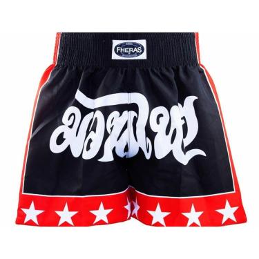 Imagem de Calção Short Muay Thai - Stars 1333 - Preto/Verm - Fheras-Unissex