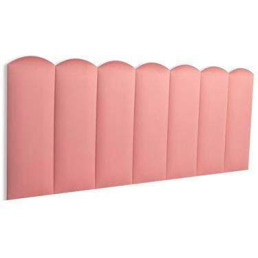 Imagem de Cabeceira Casal Estofada de Colar na Parede Kit 7 Placas Modelo Nuvem - VELUDO Rosé