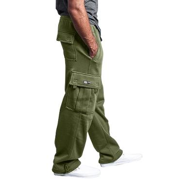 Imagem de Calças de moletom masculinas joggers calças cargo pesadas ajuste solto cordão confortável elástico cintura elástica calças esportivas, Verde, XXG