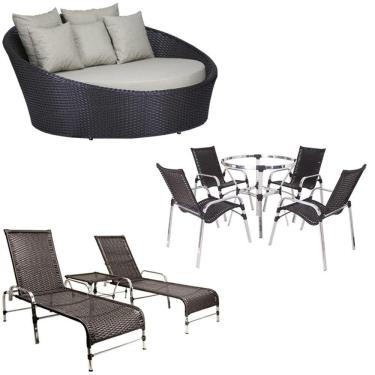 Imagem de Kit 4 Cadeiras E Mesa 2 Espreguiçadeiras 1 Chaise Alumínio Trama
