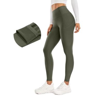 Imagem de CRZ YOGA Legging feminina de treino térmico forrada de lã térmica 28 polegadas - calças de ioga de cintura alta com bolsos Verde Oliva PPP