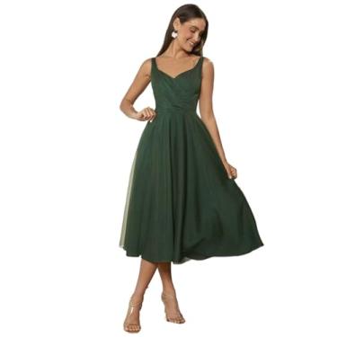 Imagem de Camisa Feminina Elegant Dark Green Solid Mesh Overlay Dress (Color : Dark Green, Size : CH)