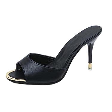 Imagem de ZIRIA Sapatos de salto alto femininos sapatos de salto fino de verão chinelos pretos sandálias femininas confortáveis, Preto, 39