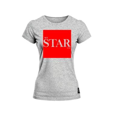Imagem de Baby Look Confortável Premium Feminina Estampada Star Red Cinza G