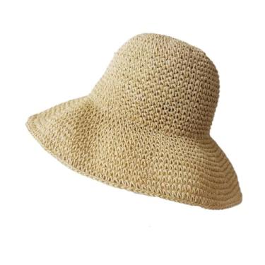 Imagem de Chapéu de palha feminino verão chapéu de sol viseira chapéu bucket boné praia Strawhat, Bege, 55-59