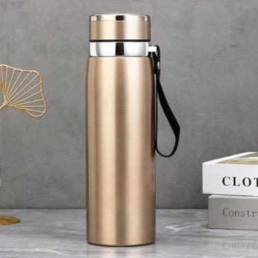 Imagem de Garrafa Térmica Inox Com Infusor Quente Fria Aço Inox Com Vedação Academia Trilha 600ml 800ml1000ml (Bege, 800ml)