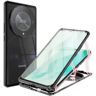 Imagem de QUIETIP Capa compatível com Honor Magic 6 Lite & Honor X9b 5G, estrutura magnética de metal dupla face vidro temperado transparente à prova de choque com capa de proteção de câmera fina, preta