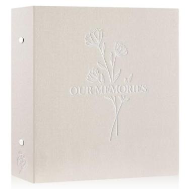 Imagem de Lanpn Álbum de fotos 10 x 15 cm, 600 bolsos, linho de grande capacidade, NOSSAS MEMÓRIAS, capa dura, livro de fotos grande que comporta 600 imagens verticais e horizontais bege