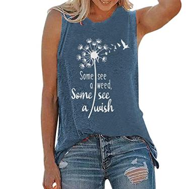 Imagem de Camiseta regata feminina PKDong sem mangas com dente-de-leão Some See A Seed Some See A Wish estampada para mulheres modernas, Azul, G