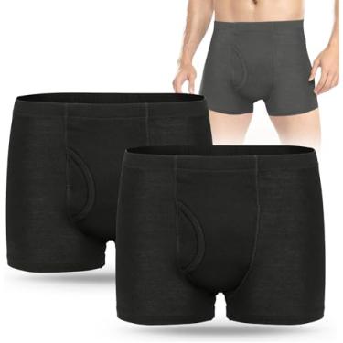 Imagem de Cueca boxer masculina para incontinência, 2 peças, proteção contra absorção, lavável, roupa íntima à prova de vazamento, com área absorvente frontal e traseira, 200 ml (preta, pequena)