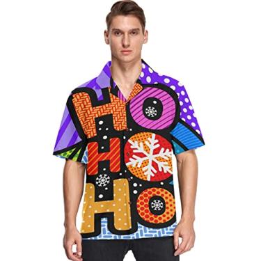Imagem de Camisas havaianas masculinas manga curta Aloha Beach Shirt Merry Christmas Ho floral verão casual camisas de botão, Multicolorido, XXG