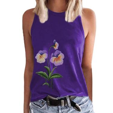 Imagem de PKDong Camiseta feminina de conscientização de Alzheimer, gola redonda, sem mangas, roxo, floral, túnica, regata de conscientização de Alzheimer, Preto, XXG