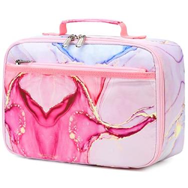 Imagem de LOIDOU Lancheira para meninas e crianças com isolamento térmico, bolsa de refeição feminina, reutilizável, para viagens escolares (rosa mármore)