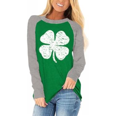 Imagem de Camiseta feminina com trevo do dia de São Patrício Blessed Lucky Irish Shamrock Green camisetas de manga comprida, Ac-verde 1, G