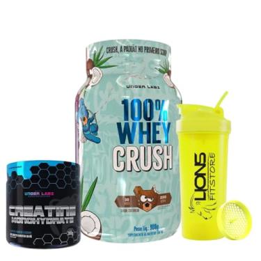 Imagem de 100% Whey Crush Sabor Coco Cocobear 900g - Under Labz + Creatina Monohidratada 100% Pura 300g Under Labz + Coqueteleira 700ml Personalizada Cor Sortida