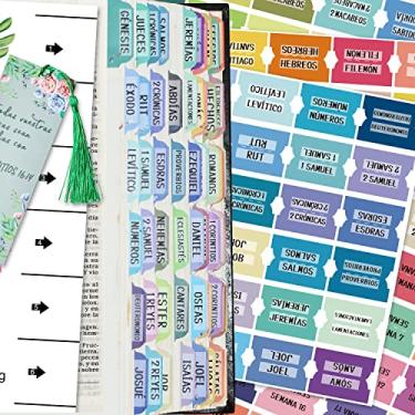 Imagem de Cualfec Guias de índice da Bíblia Católica Espanhola Novas e Antigas Testamentos, Design Floral Laminado Fosco, Materiais para Diários Bíblicos - 122 Peças (cor lisa)