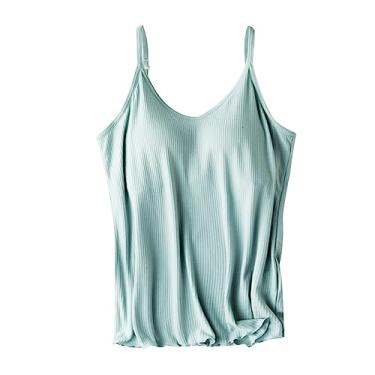 Imagem de Regatas com sutiã embutido para mulheres com alças finas ajustáveis camiseta casual solta elástica básica para treino, Verde, P
