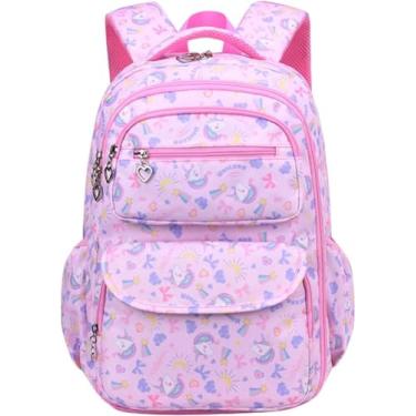 Imagem de Mochilas escolares infantis para alunos do ensino fundamental da primeira, segunda, terceira e sexta série, mochila ultraleve para meninas (Unicórnio Rosa)
