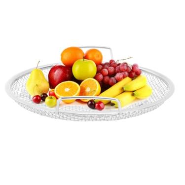 Imagem de Cesta de frutas de arame de metal, cesta de produtos, armazenamento de alimentos de bancada moderna, cesta de frutas de arame de metal, cesta de frutas de aço inoxidável com alças (Silver)