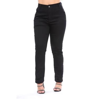 Imagem de Calça Feminina Reta Sarja Cetim Social Alfaiataria Malloy (BR, Numérico, 50, Plus Size, Regular, Preto)