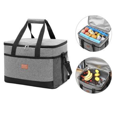 Imagem de Bolsa Térmica Impermeável Quadrada c/ Alça Cooler Freezer Espaçosa 30L Multiuso Praia Viagem Cinza WCT FITNESS
